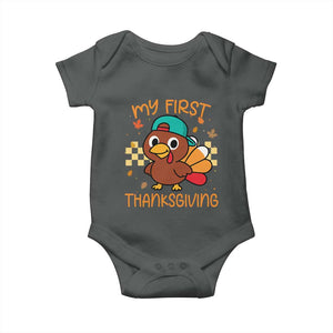 My First Thanksgiving Baby Onesie Funny Newborn Thanksgiving Turkey Boys TS10 Dark Heather Print Your Wear
