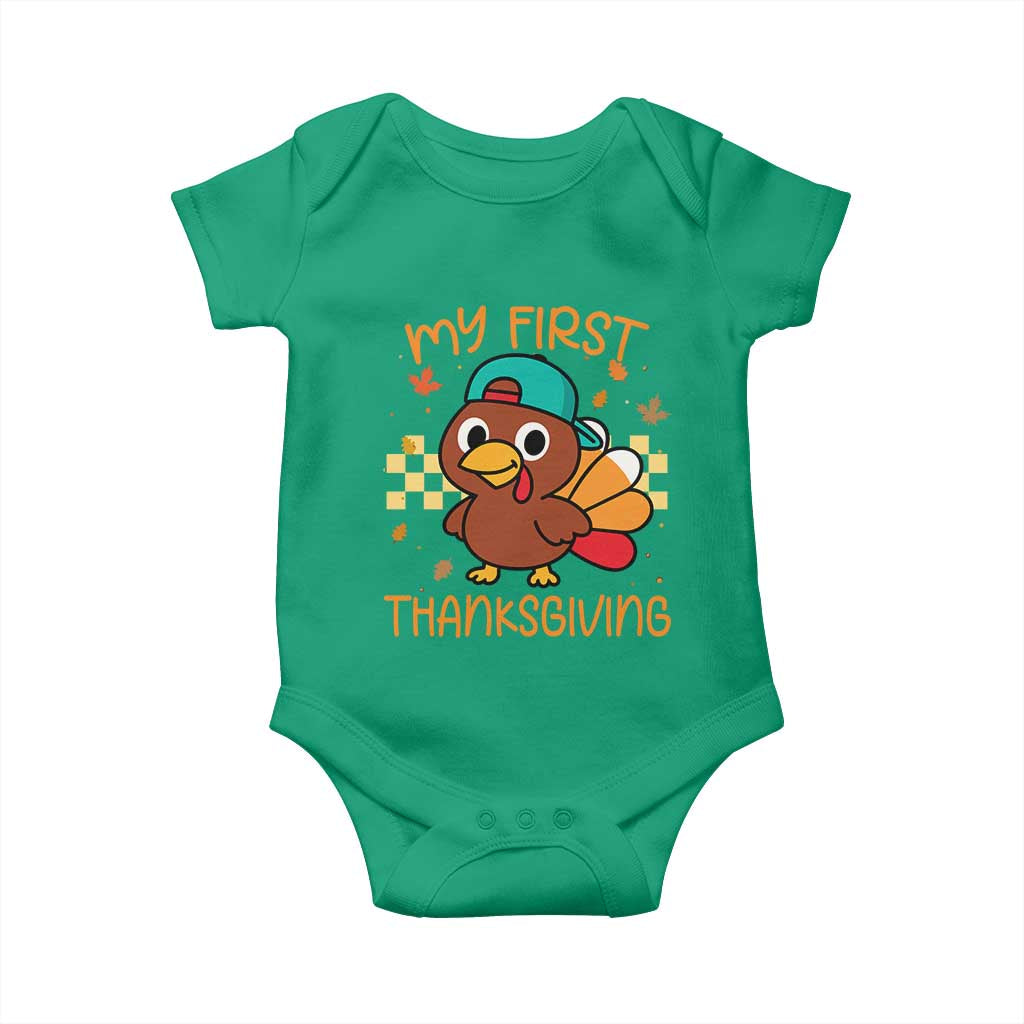 My First Thanksgiving Baby Onesie Funny Newborn Thanksgiving Turkey Boys TS10 Irish Green Print Your Wear