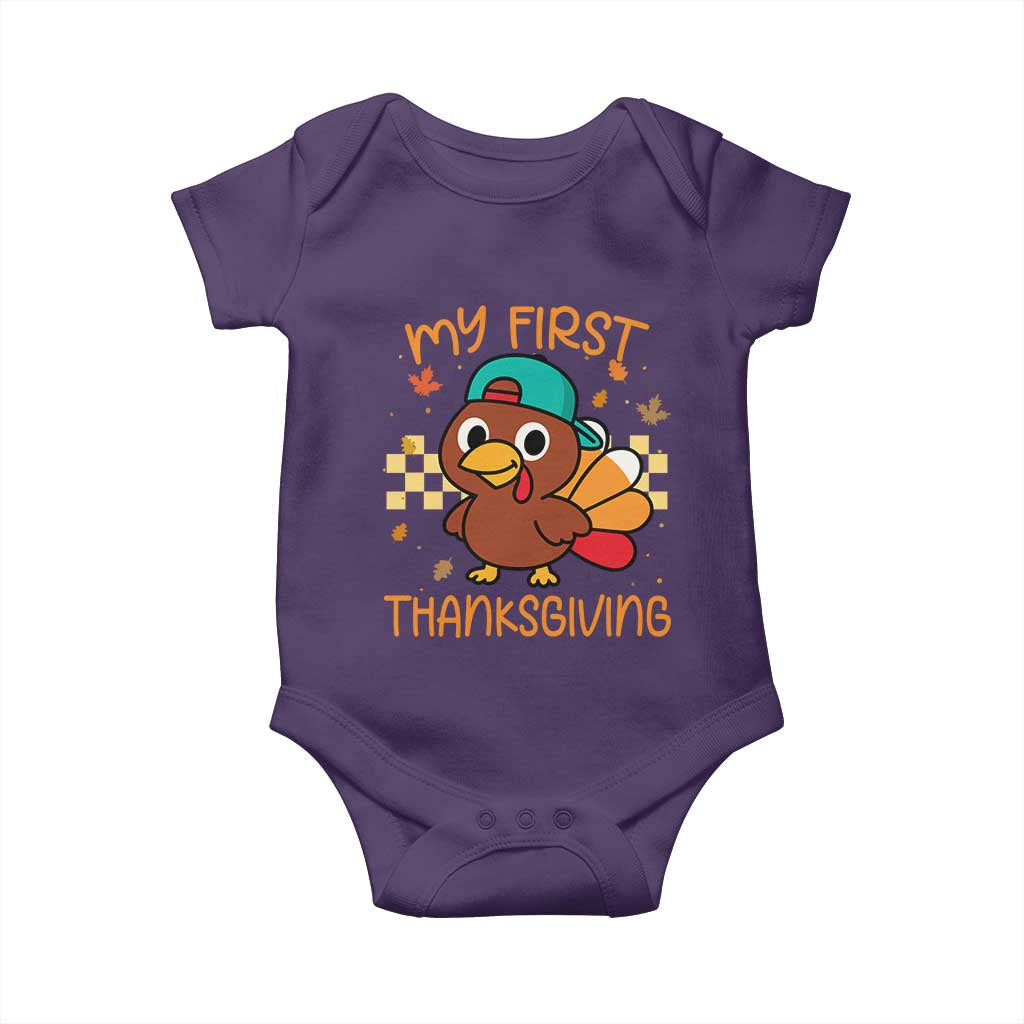 My First Thanksgiving Baby Onesie Funny Newborn Thanksgiving Turkey Boys TS10 Purple Print Your Wear