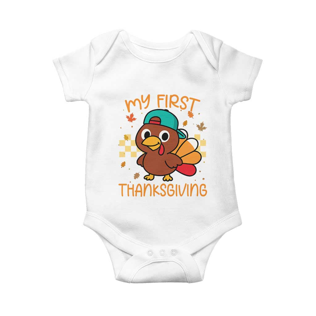My First Thanksgiving Baby Onesie Funny Newborn Thanksgiving Turkey Boys TS10 White Print Your Wear