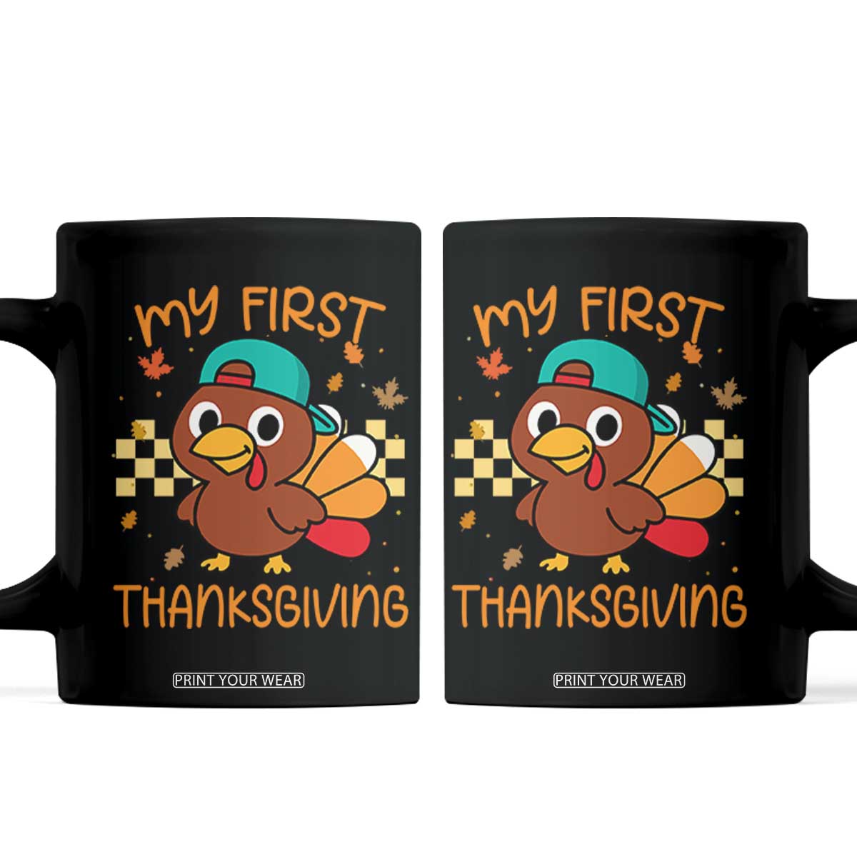 My First Thanksgiving Coffee Mug Funny Newborn Thanksgiving Turkey Boys TS10 Black Print Your Wear