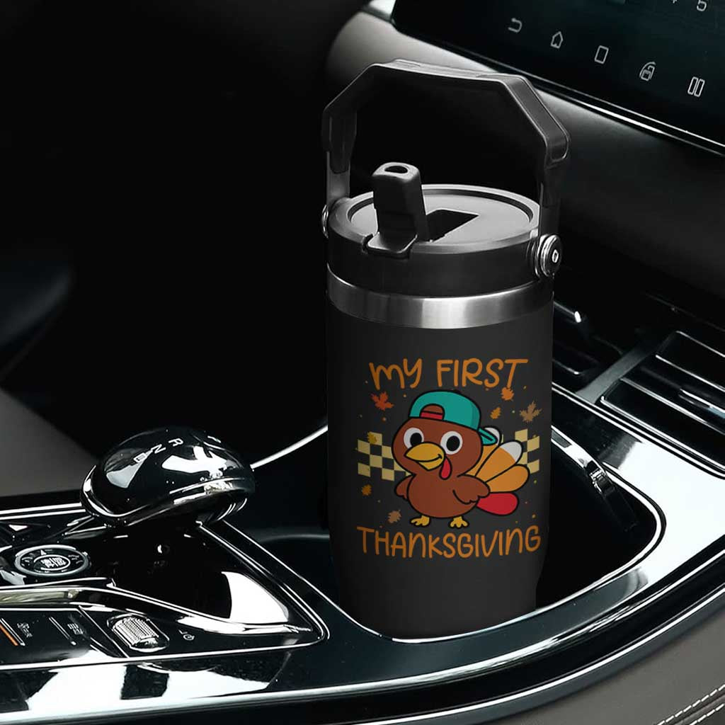 My First Thanksgiving Flip Straw Tumbler Funny Newborn Thanksgiving Turkey Boys TS10 Print Your Wear