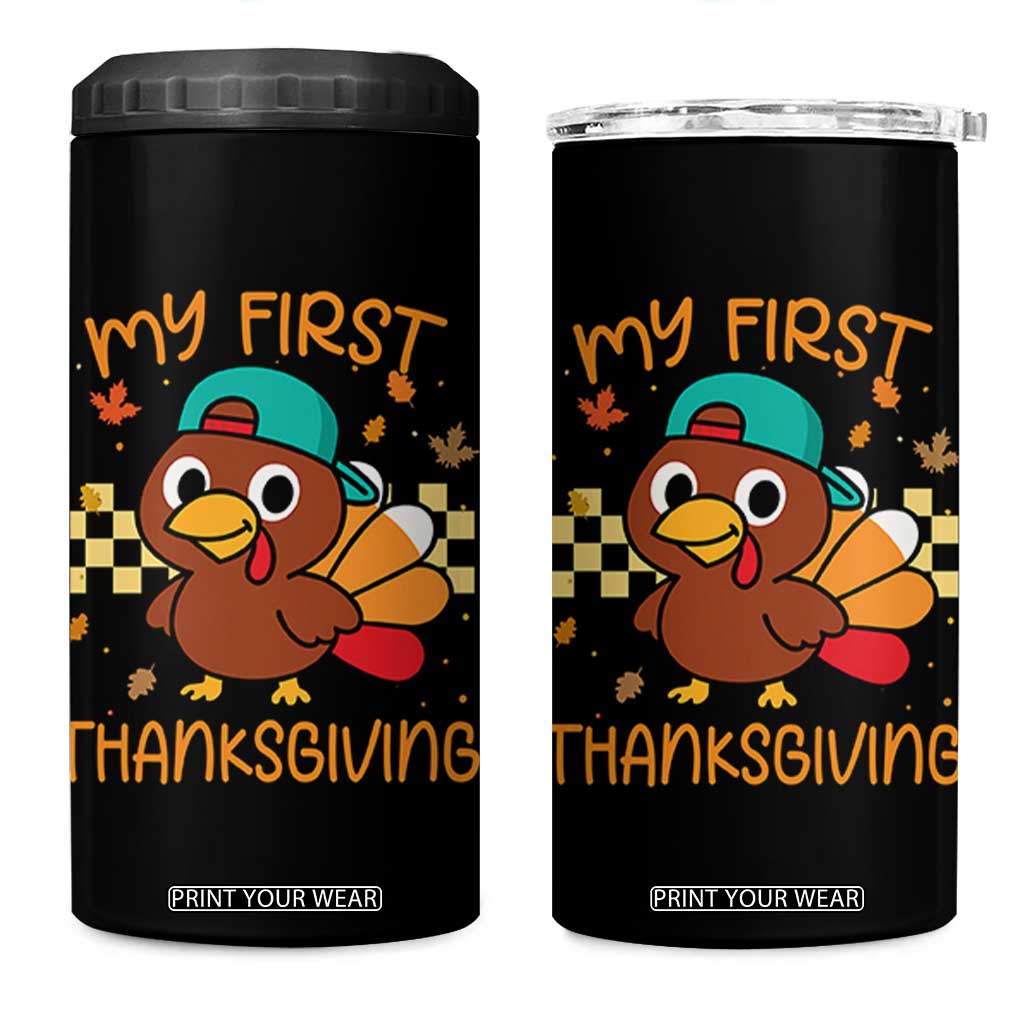 My First Thanksgiving 4 in 1 Can Cooler Tumbler Funny Newborn Thanksgiving Turkey Boys TS10 One Size: 16 oz Black Print Your Wear