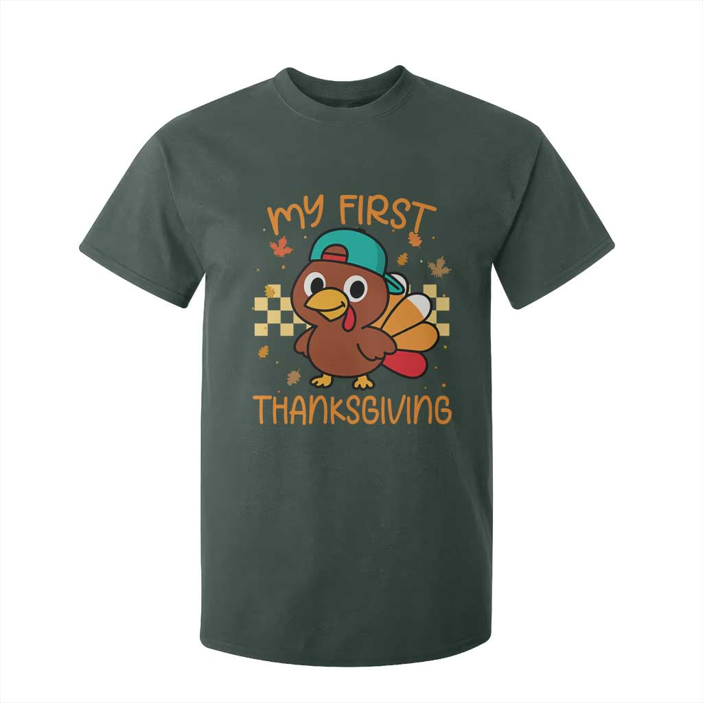My First Thanksgiving T Shirt For Kid Funny Newborn Thanksgiving Turkey Boys TS10 Dark Forest Green Print Your Wear