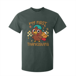 My First Thanksgiving T Shirt For Kid Funny Newborn Thanksgiving Turkey Boys TS10 Dark Forest Green Print Your Wear