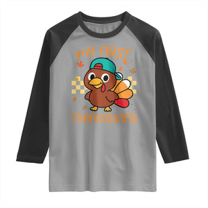 My First Thanksgiving Raglan Shirt Funny Newborn Thanksgiving Turkey Boys TS10 Sport Gray Black Print Your Wear