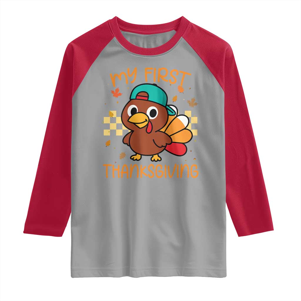 My First Thanksgiving Raglan Shirt Funny Newborn Thanksgiving Turkey Boys TS10 Sport Gray Red Print Your Wear