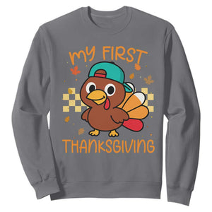 My First Thanksgiving Sweatshirt Funny Newborn Thanksgiving Turkey Boys TS10 Charcoal Print Your Wear