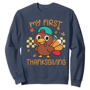 My First Thanksgiving Sweatshirt Funny Newborn Thanksgiving Turkey Boys TS10 Navy Print Your Wear