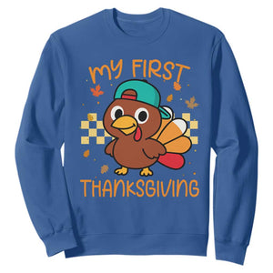 My First Thanksgiving Sweatshirt Funny Newborn Thanksgiving Turkey Boys TS10 Royal Blue Print Your Wear