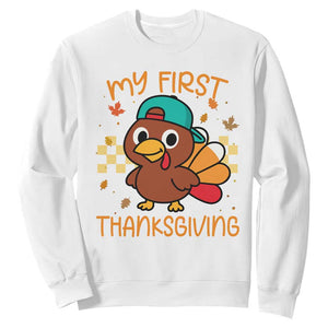 My First Thanksgiving Sweatshirt Funny Newborn Thanksgiving Turkey Boys TS10 White Print Your Wear