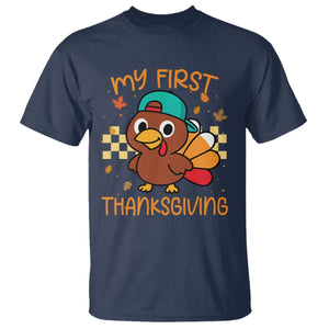 My First Thanksgiving T Shirt Funny Newborn Thanksgiving Turkey Boys TS10 Navy Print Your Wear