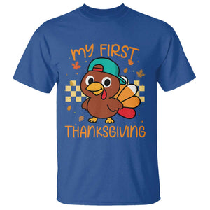 My First Thanksgiving T Shirt Funny Newborn Thanksgiving Turkey Boys TS10 Royal Blue Print Your Wear