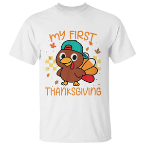 My First Thanksgiving T Shirt Funny Newborn Thanksgiving Turkey Boys TS10 White Print Your Wear