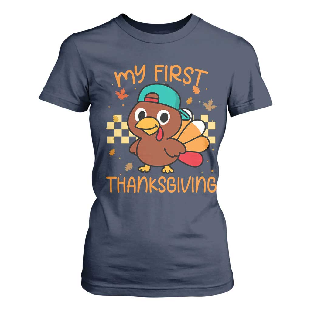 My First Thanksgiving T Shirt For Women Funny Newborn Thanksgiving Turkey Boys TS10 Navy Print Your Wear