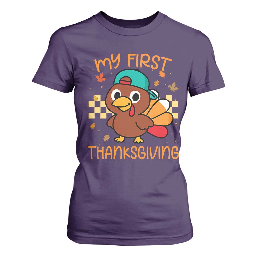 My First Thanksgiving T Shirt For Women Funny Newborn Thanksgiving Turkey Boys TS10 Purple Print Your Wear