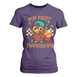 My First Thanksgiving T Shirt For Women Funny Newborn Thanksgiving Turkey Boys TS10 Purple Print Your Wear