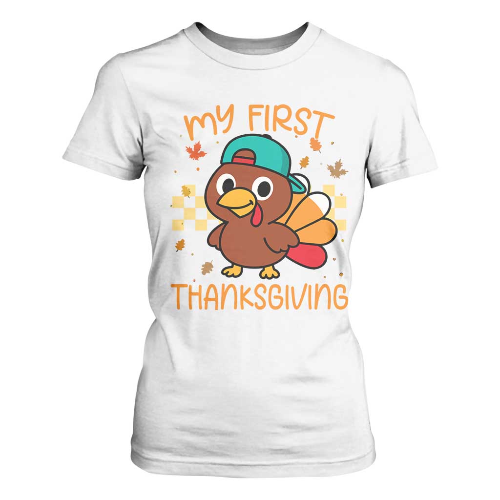 My First Thanksgiving T Shirt For Women Funny Newborn Thanksgiving Turkey Boys TS10 White Print Your Wear
