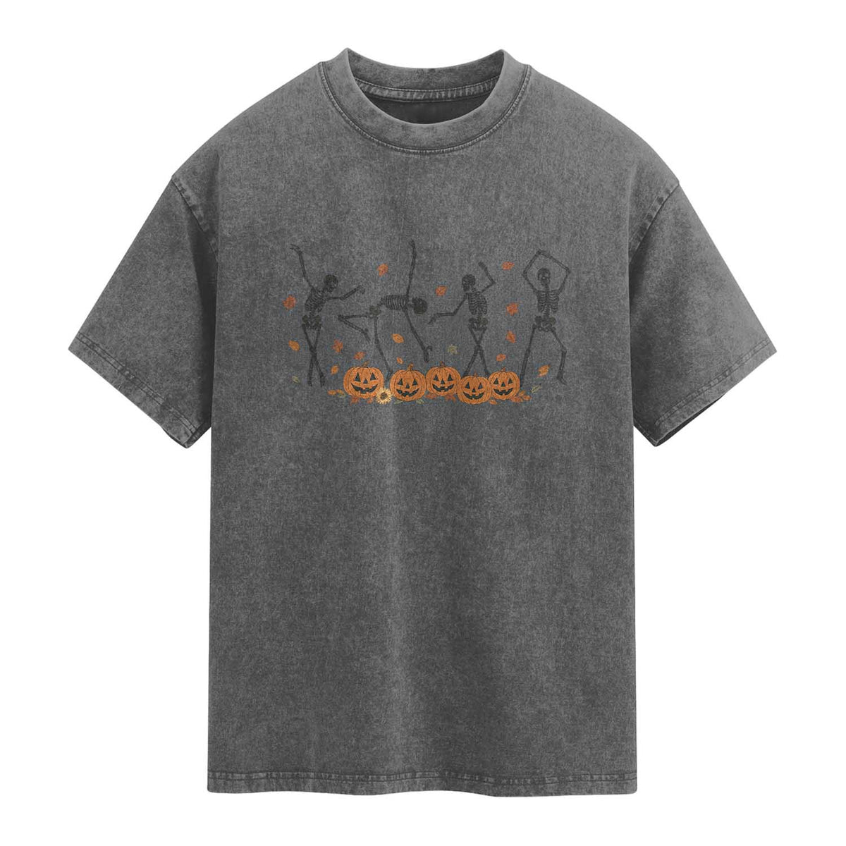 Dancing Skeleton Washed Cotton T-Shirt Retro Halloween Party Pumpkin Fall Season
