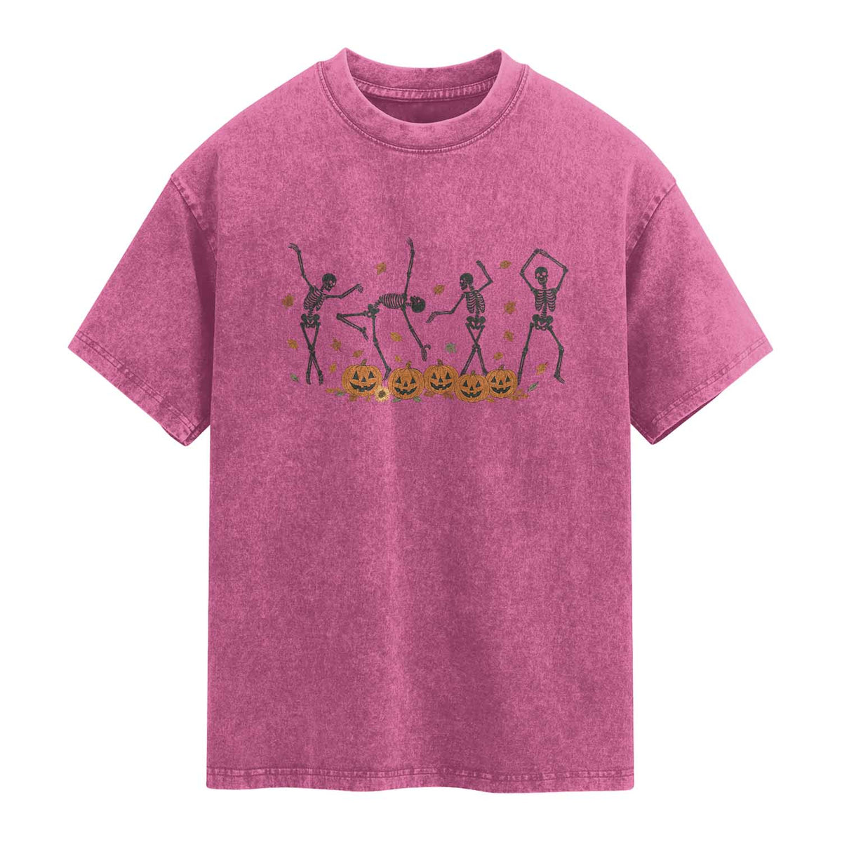 Dancing Skeleton Washed Cotton T-Shirt Retro Halloween Party Pumpkin Fall Season