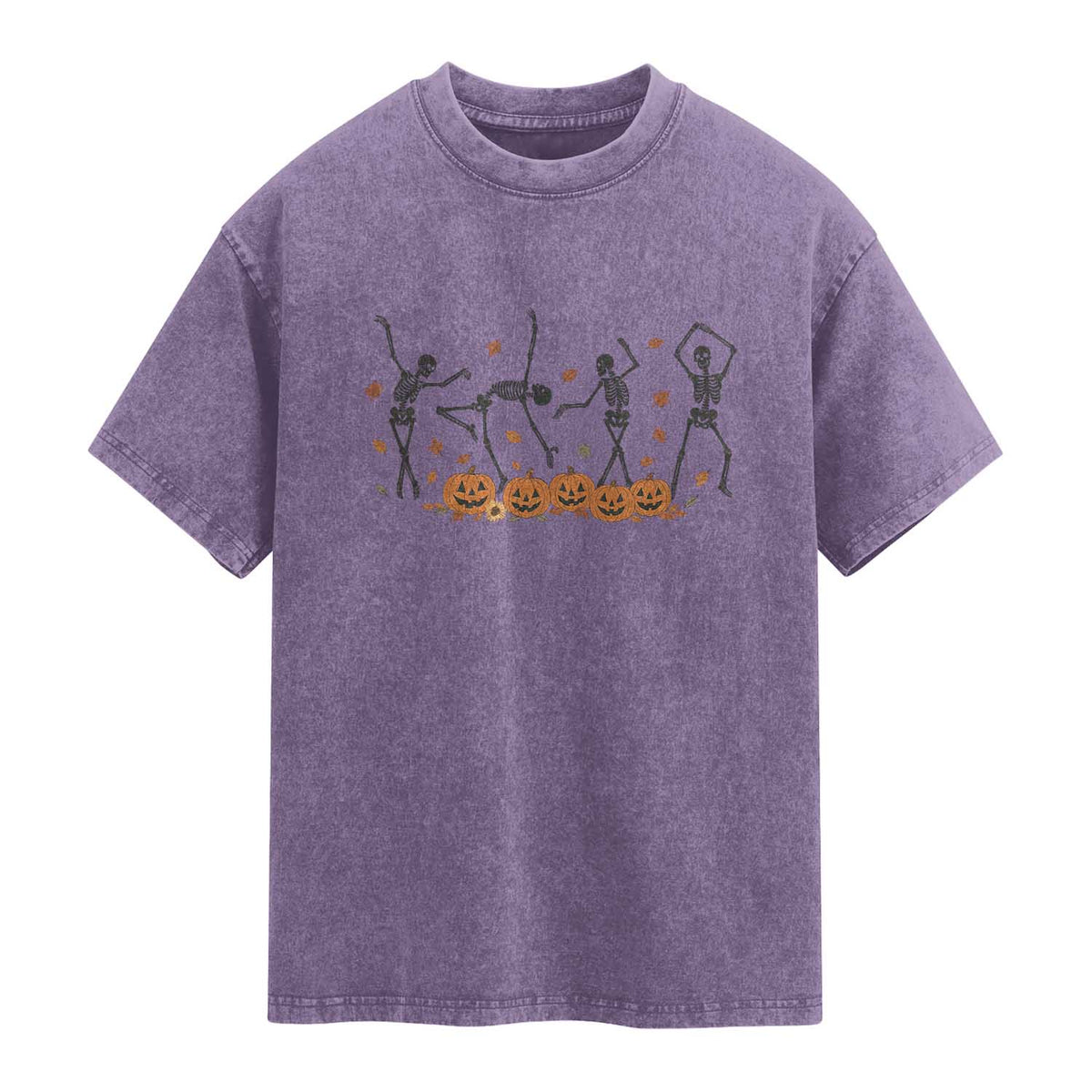 Dancing Skeleton Washed Cotton T-Shirt Retro Halloween Party Pumpkin Fall Season