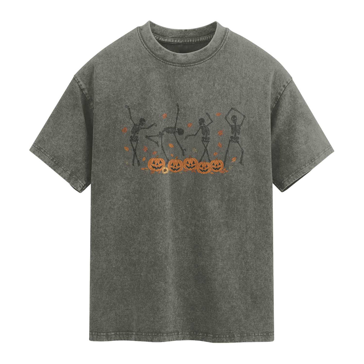 Dancing Skeleton Washed Cotton T-Shirt Retro Halloween Party Pumpkin Fall Season