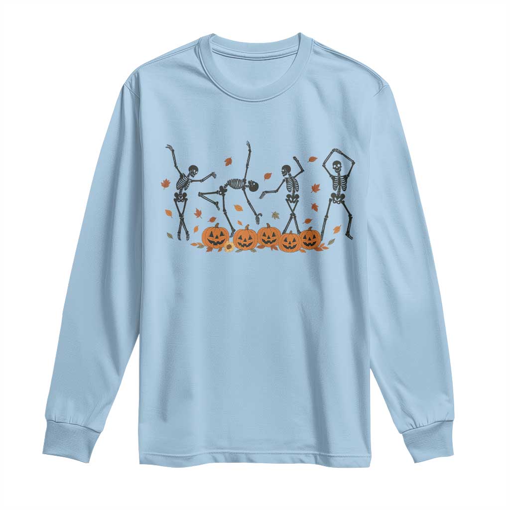 Dancing Skeleton Long Sleeve Shirt Retro Halloween Party Pumpkin Fall Season TS10 Light Blue Print Your Wear