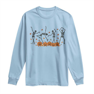 Dancing Skeleton Long Sleeve Shirt Retro Halloween Party Pumpkin Fall Season TS10 Light Blue Print Your Wear