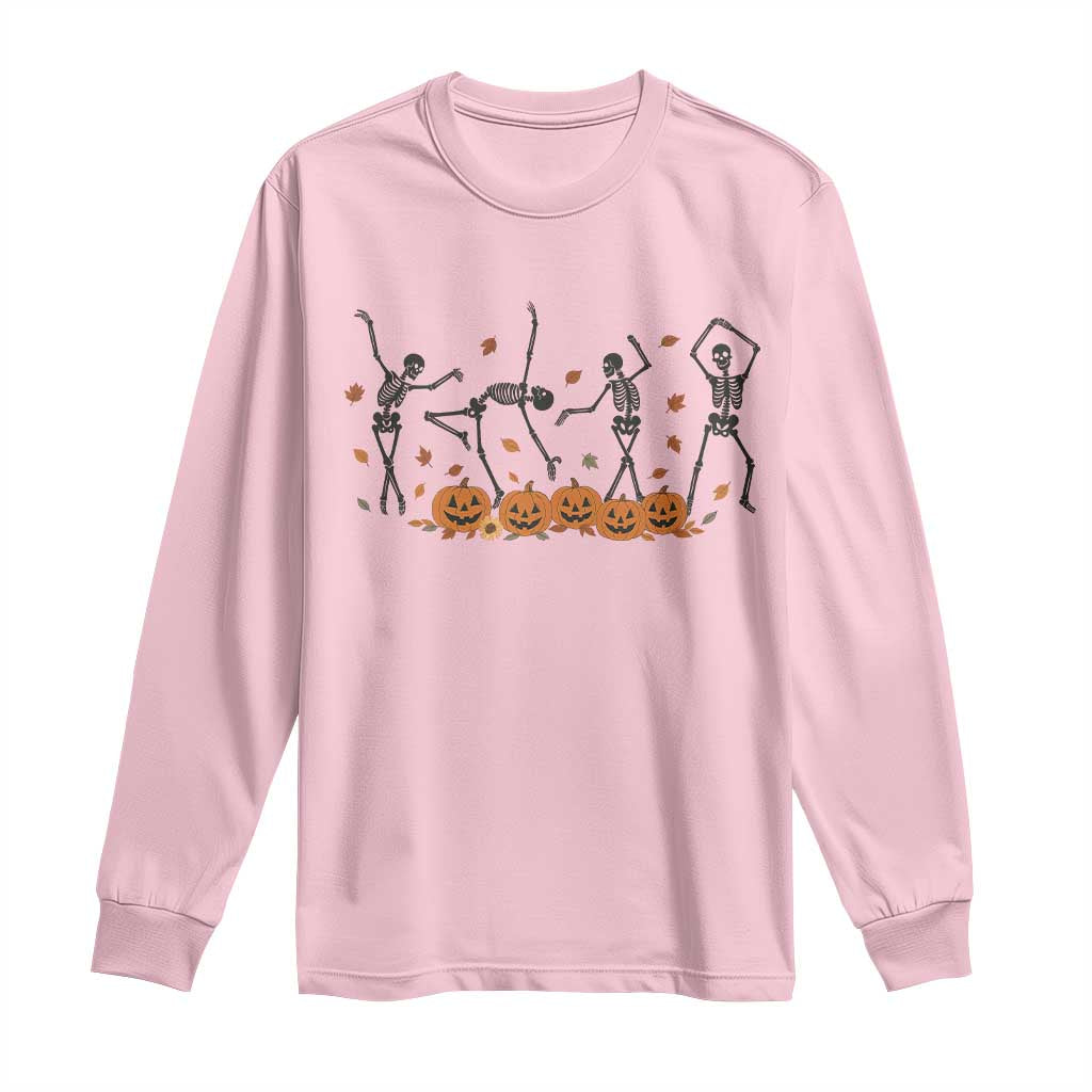 Dancing Skeleton Long Sleeve Shirt Retro Halloween Party Pumpkin Fall Season TS10 Light Pink Print Your Wear