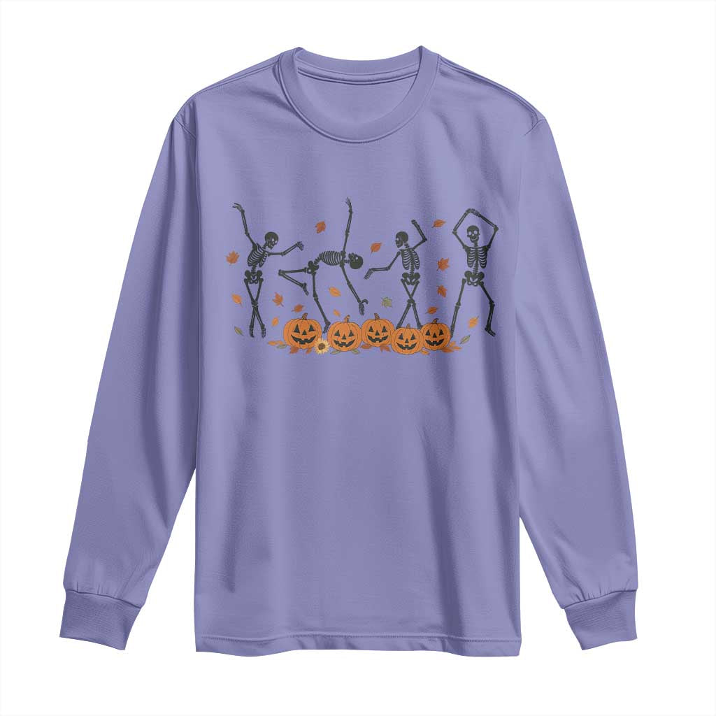 Dancing Skeleton Long Sleeve Shirt Retro Halloween Party Pumpkin Fall Season TS10 Violet Print Your Wear