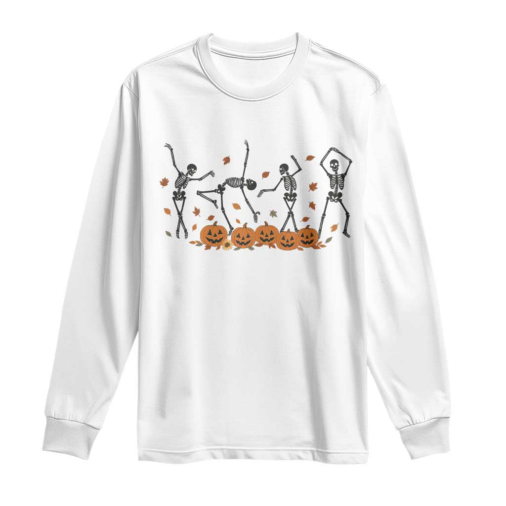 Dancing Skeleton Long Sleeve Shirt Retro Halloween Party Pumpkin Fall Season TS10 White Print Your Wear