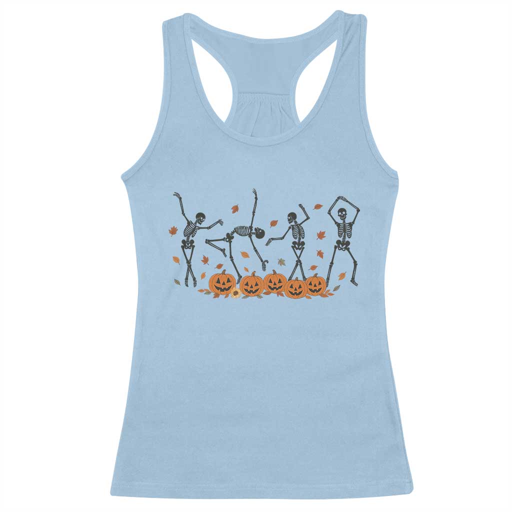 Dancing Skeleton Racerback Tank Top Retro Halloween Party Pumpkin Fall Season TS10 Light Blue Print Your Wear