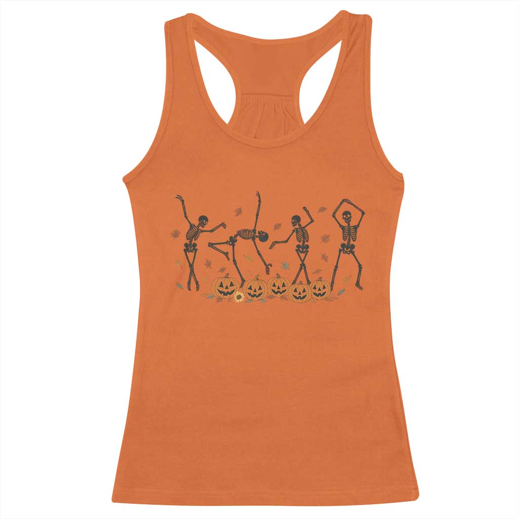 Dancing Skeleton Racerback Tank Top Retro Halloween Party Pumpkin Fall Season - Print Your Wear