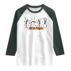 Dancing Skeleton Raglan Shirt Retro Halloween Party Pumpkin Fall Season TS10 White Dark Forest Green Print Your Wear