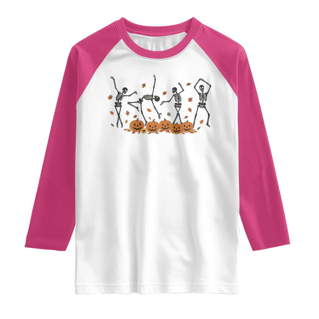 Dancing Skeleton Raglan Shirt Retro Halloween Party Pumpkin Fall Season TS10 White Heliconia Print Your Wear