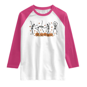 Dancing Skeleton Raglan Shirt Retro Halloween Party Pumpkin Fall Season TS10 White Heliconia Print Your Wear
