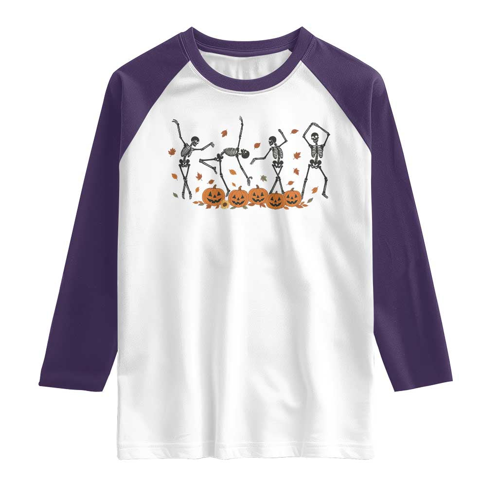 Dancing Skeleton Raglan Shirt Retro Halloween Party Pumpkin Fall Season TS10 White Purple Print Your Wear