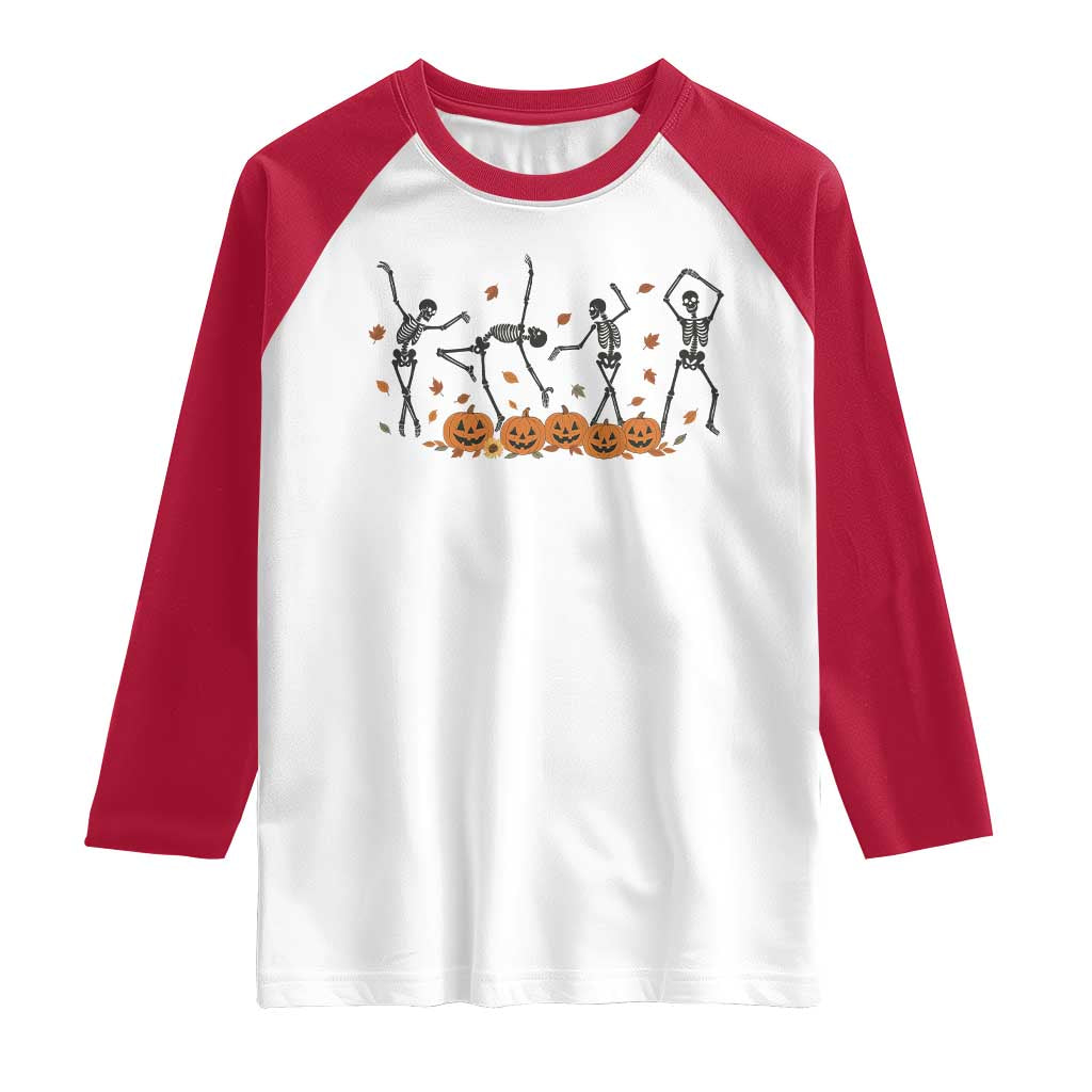 Dancing Skeleton Raglan Shirt Retro Halloween Party Pumpkin Fall Season TS10 White Red Print Your Wear