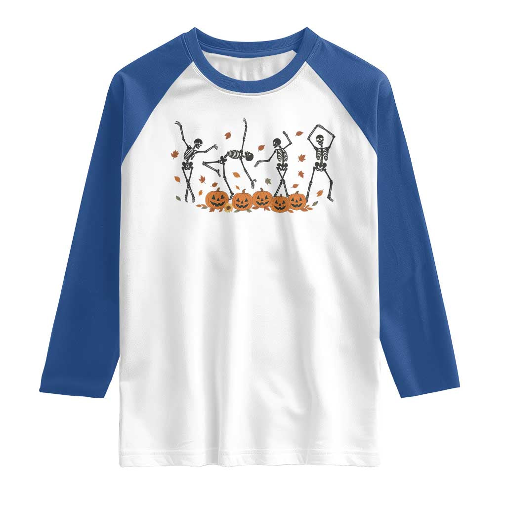 Dancing Skeleton Raglan Shirt Retro Halloween Party Pumpkin Fall Season TS10 White Royal Print Your Wear