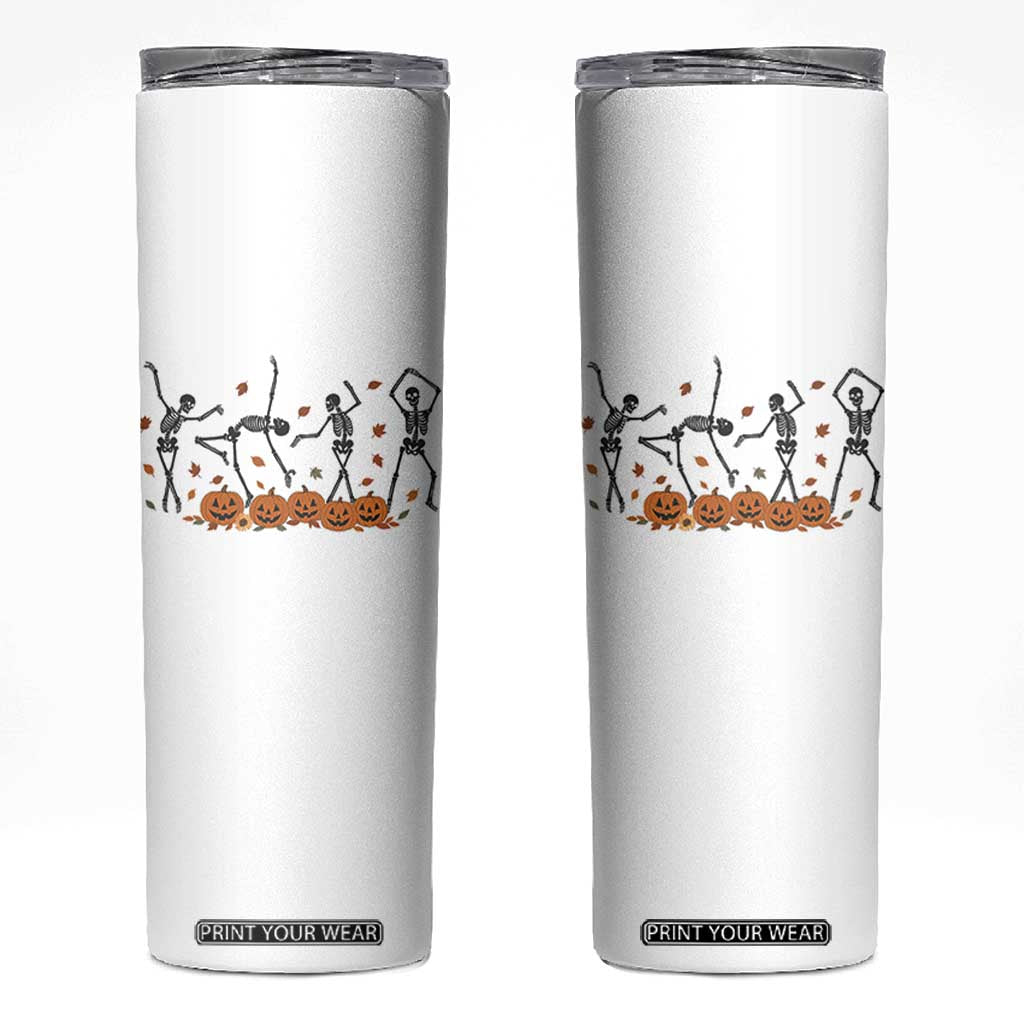 Dancing Skeleton Skinny Tumbler Retro Halloween Party Pumpkin Fall Season TS10 White Print Your Wear