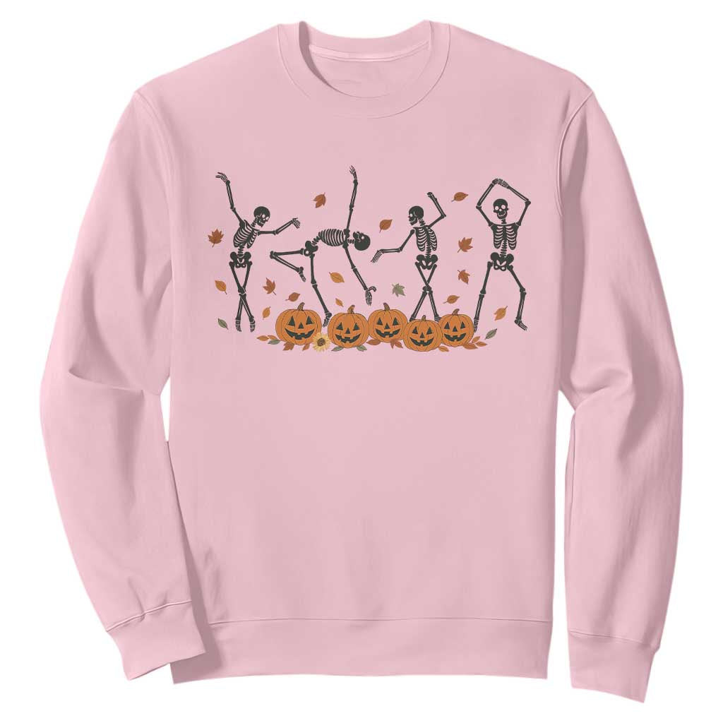 Dancing Skeleton Sweatshirt Retro Halloween Party Pumpkin Fall Season TS10 Light Pink Print Your Wear