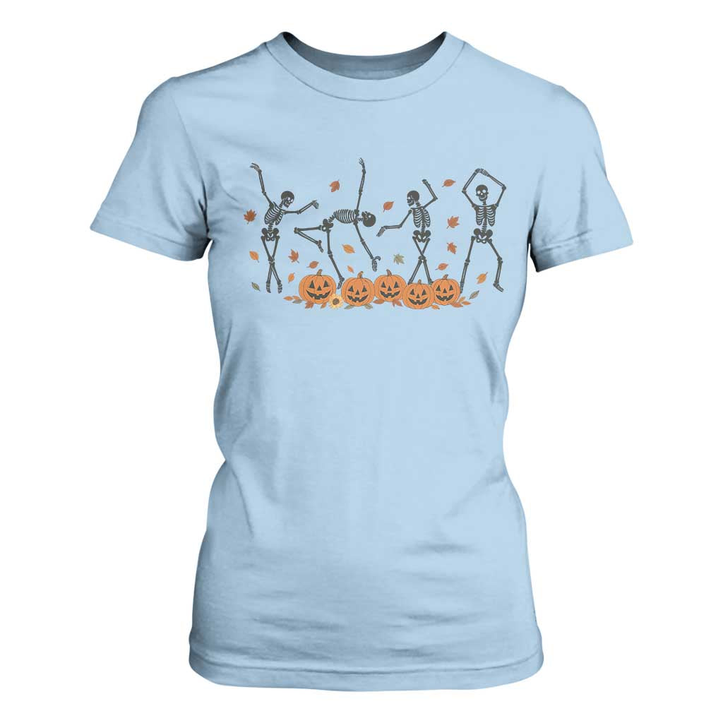 Dancing Skeleton T Shirt For Women Retro Halloween Party Pumpkin Fall Season TS10 Light Blue Print Your Wear