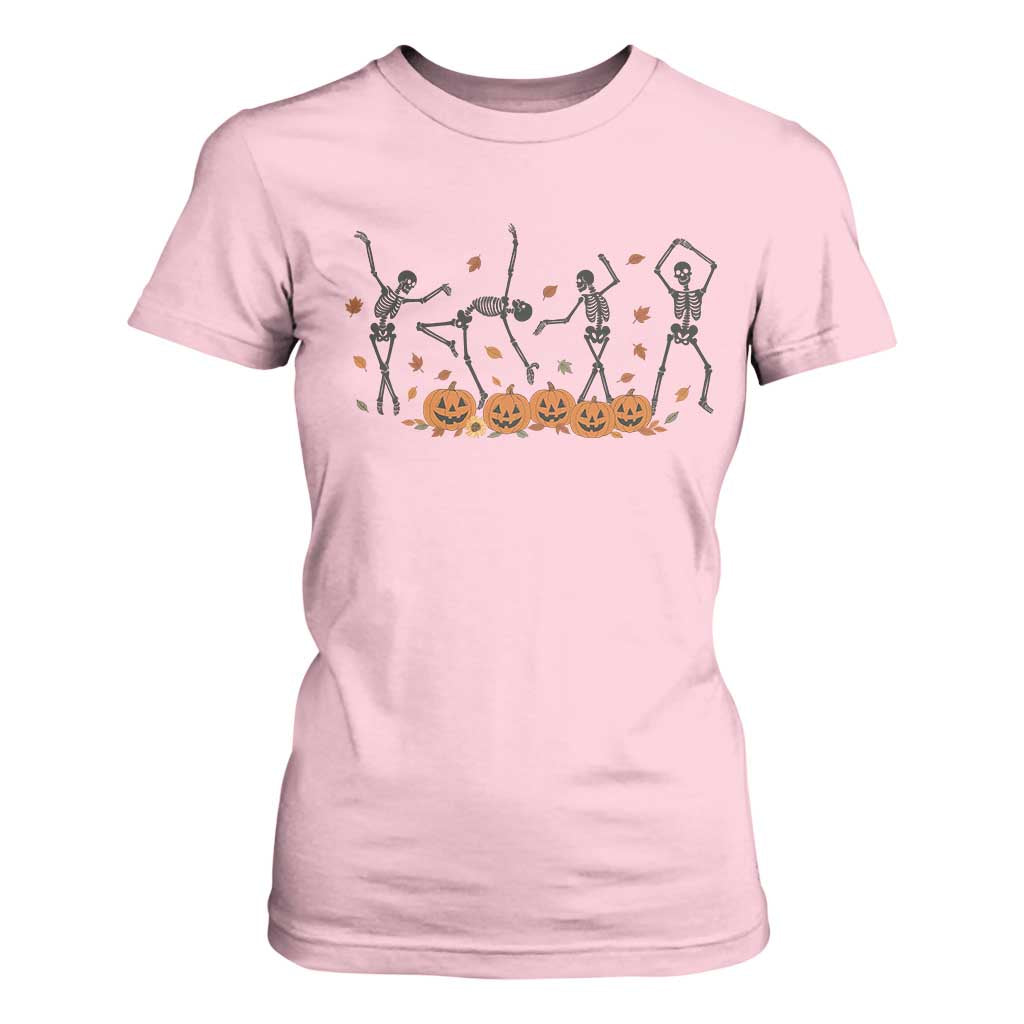Dancing Skeleton T Shirt For Women Retro Halloween Party Pumpkin Fall Season TS10 Light Pink Print Your Wear