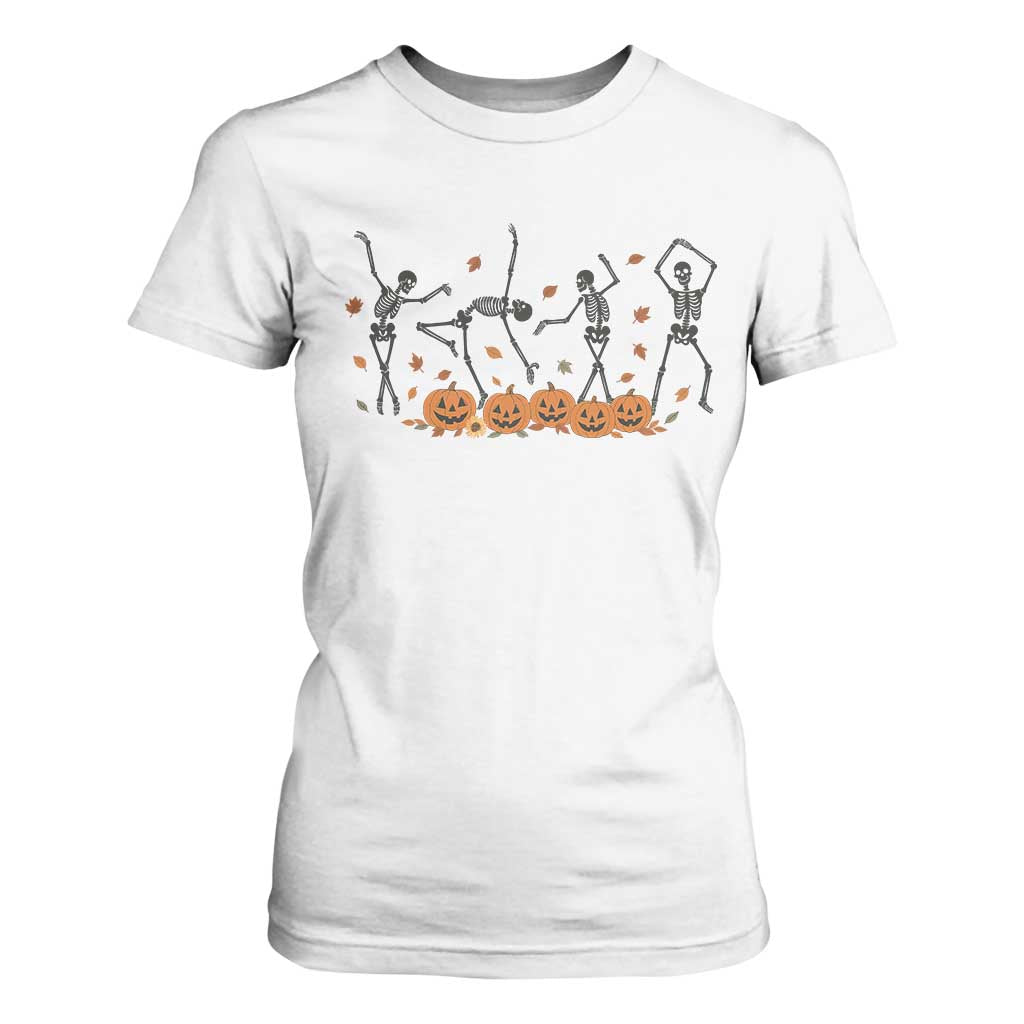 Dancing Skeleton T Shirt For Women Retro Halloween Party Pumpkin Fall Season TS10 White Print Your Wear