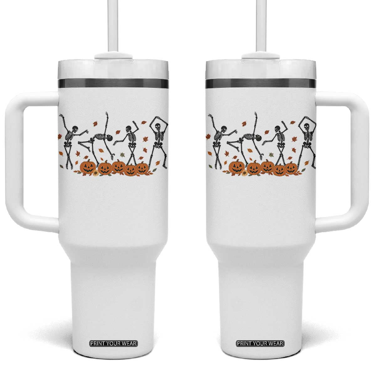 Dancing Skeleton Tumbler With Handle Retro Halloween Party Pumpkin Fall Season TS10 One Size: 40 oz White Print Your Wear