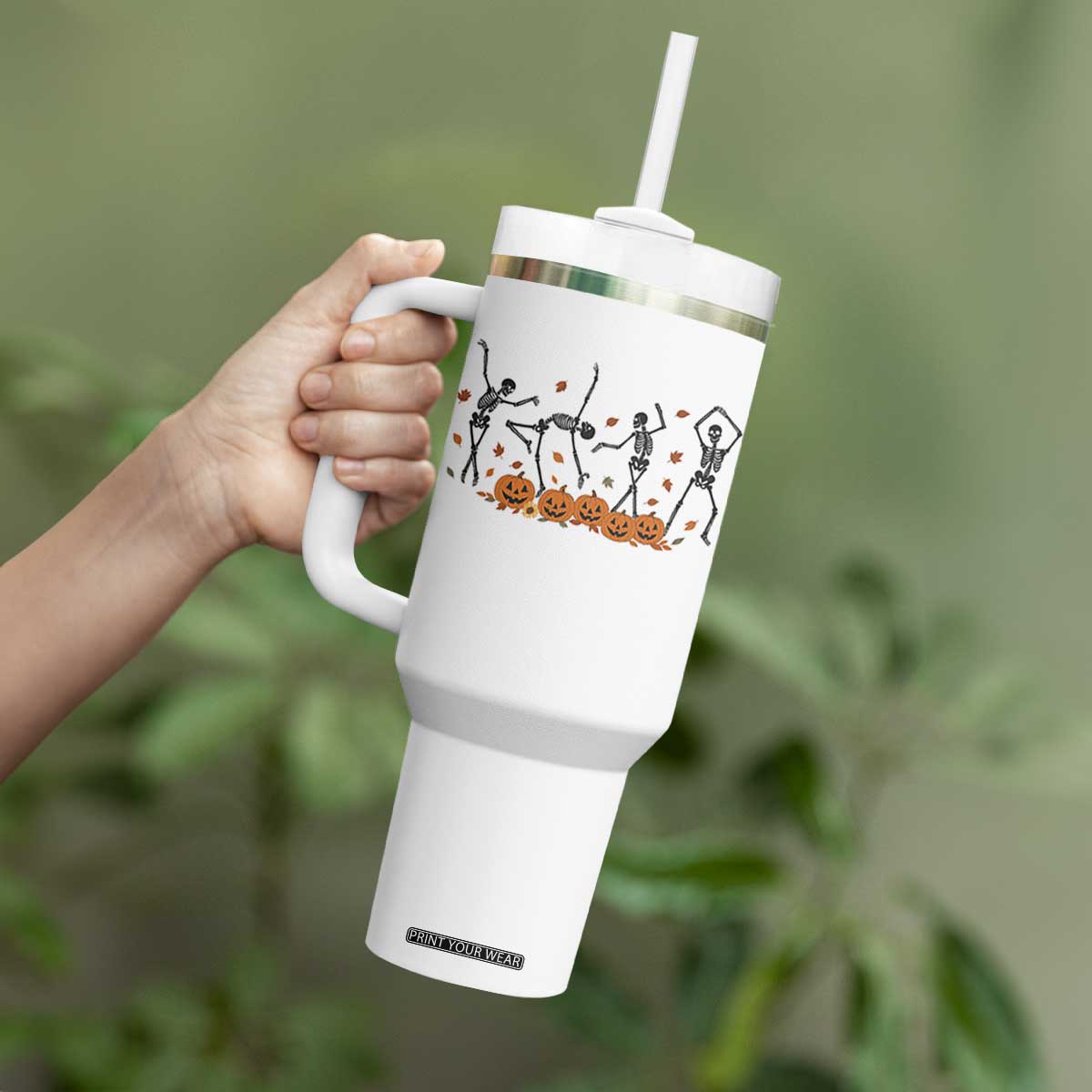 Dancing Skeleton Tumbler With Handle Retro Halloween Party Pumpkin Fall Season TS10 Print Your Wear
