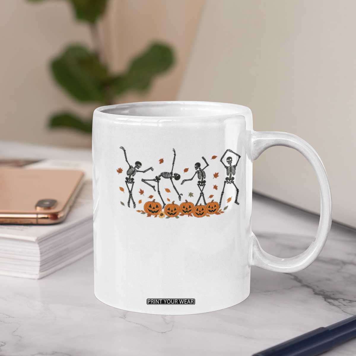 Dancing Skeleton Coffee Mug Retro Halloween Party Pumpkin Fall Season TS10 Print Your Wear