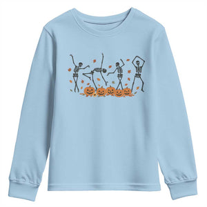 Dancing Skeleton Youth Sweatshirt Retro Halloween Party Pumpkin Fall Season TS10 Light Blue Print Your Wear