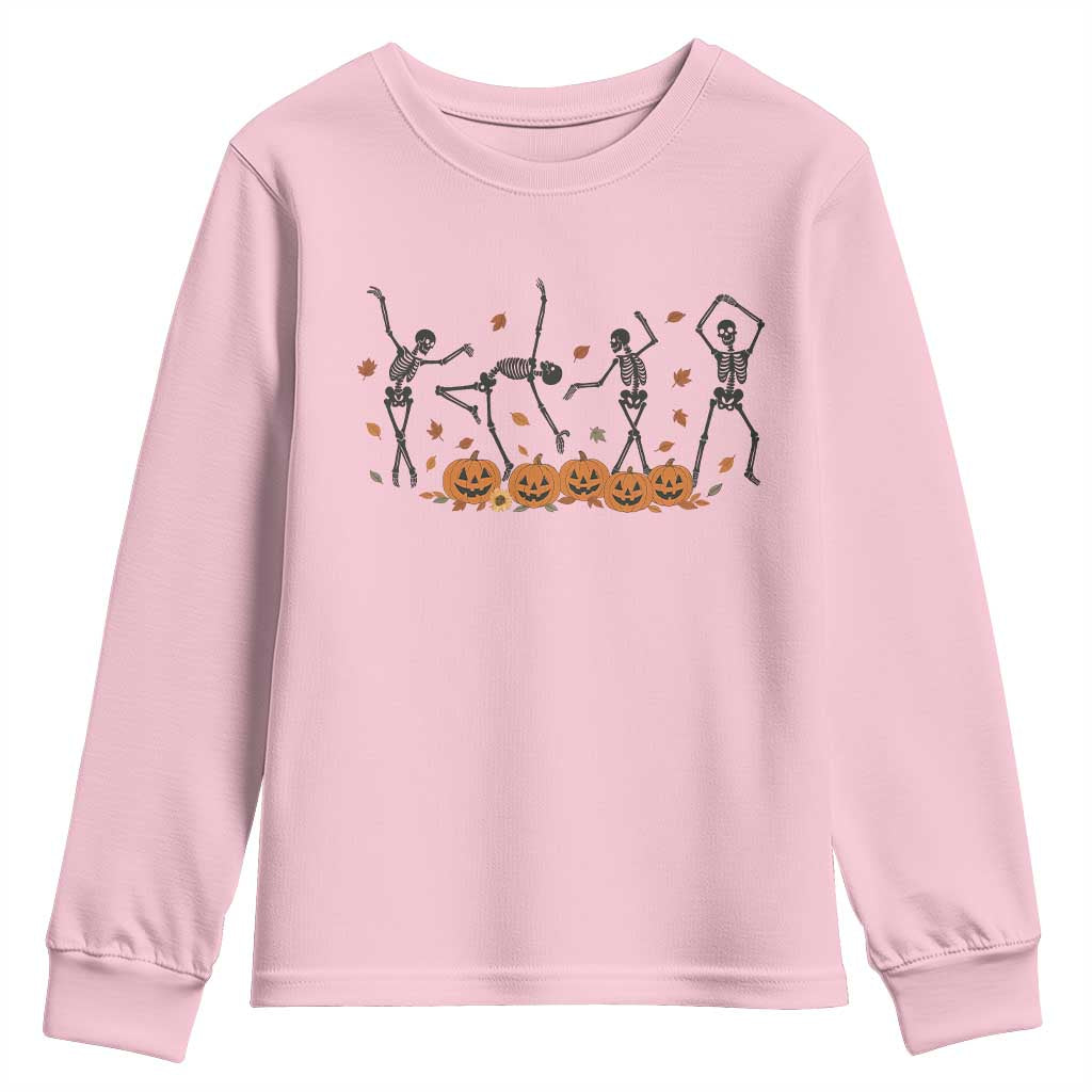 Dancing Skeleton Youth Sweatshirt Retro Halloween Party Pumpkin Fall Season TS10 Light Pink Print Your Wear