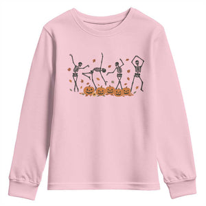 Dancing Skeleton Youth Sweatshirt Retro Halloween Party Pumpkin Fall Season TS10 Light Pink Print Your Wear